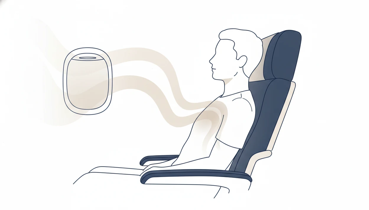 A calm diagram shows how fear of flying can activate the brain and body in a plane seat.