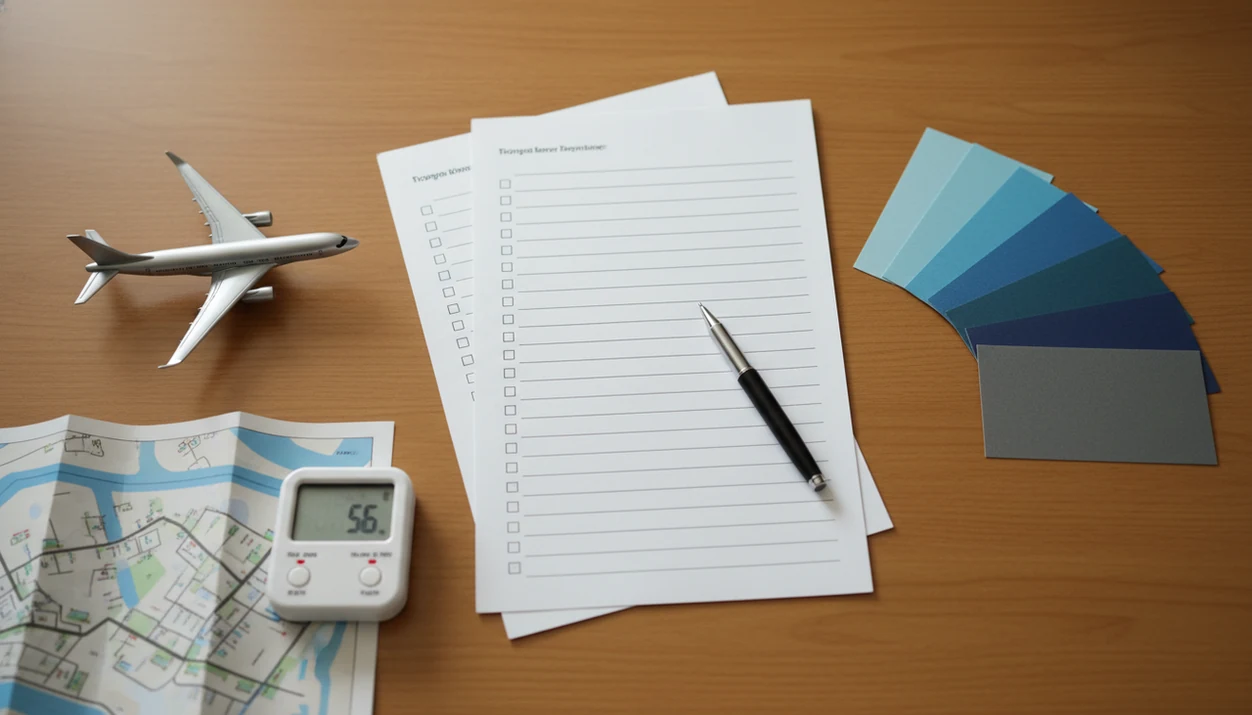 A desk still life shows a model plane, blank worksheets, and exposure cards for course methods.