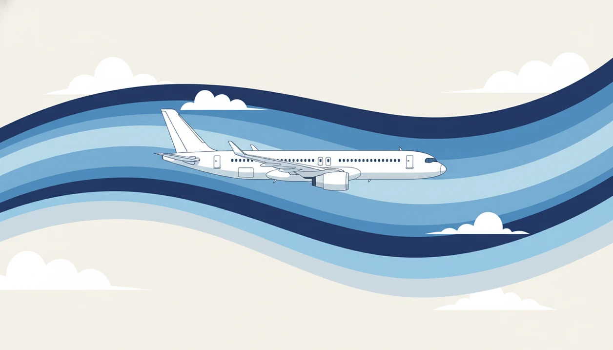 A simple illustration shows a jet moving through layered waves of uneven air currents.